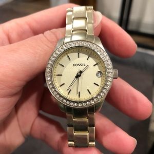 Fossil Aluminum Gold Watch with Stone Detail